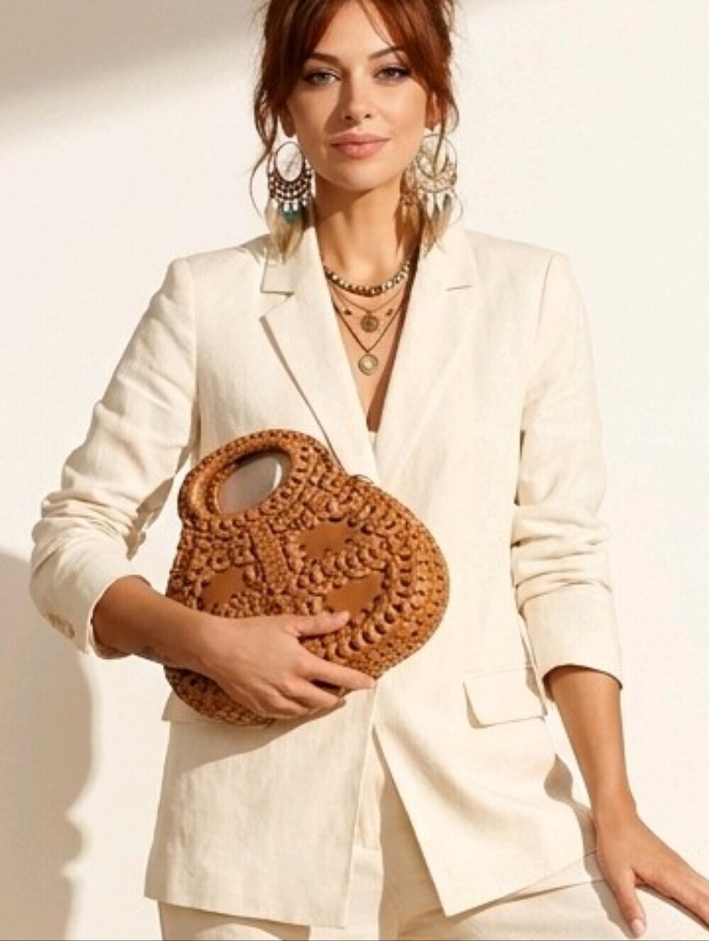 Rare Women's Vintage Boho Patricia Nash Tan Brown Woven Link Leather Clutch Bag